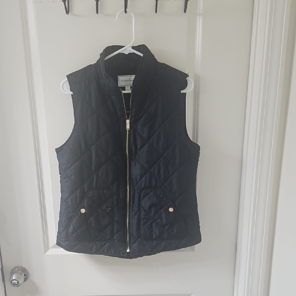 Charter Club Black Quilted Vest with Gold Hardware
